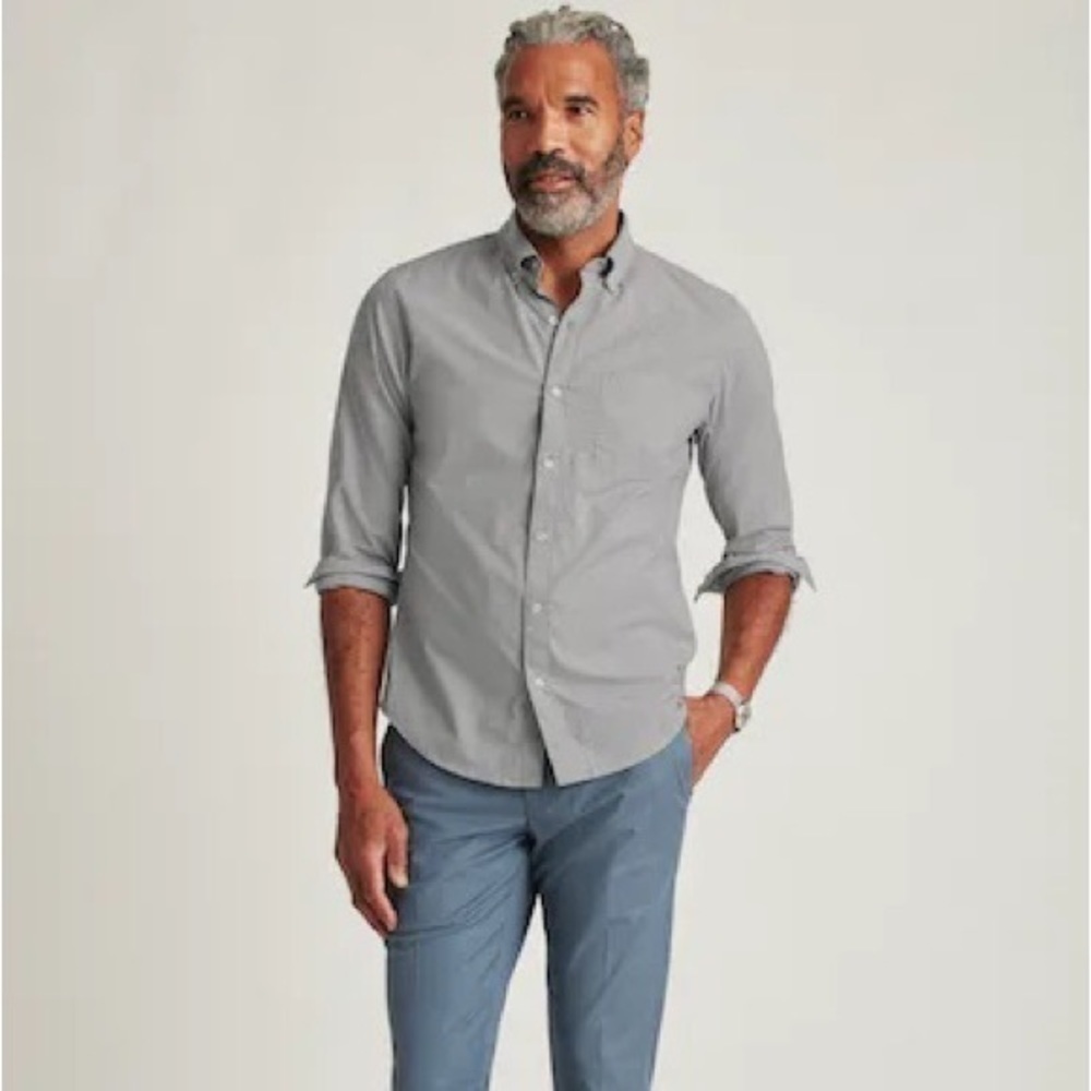 Men’s Stretch Oxford Regular Fit Long Sleeve Button-Down Shirt in Gray